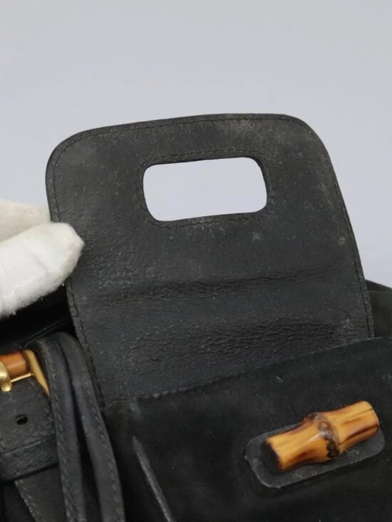 GUCCI Bamboo Backpack Suede Black Gold 003 1998 0016 Auth th6031